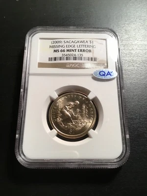 Sacagawea 2009 $1 NGC MS66 error como nuevo - falta borde letras QA pegatina Foto 1 de 2