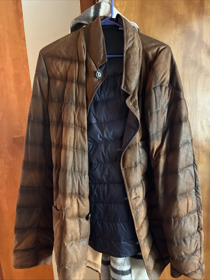 Chaqueta acolchada de cuero marrón Di Bello XL para hombre hecha en Italia aislada Foto 1 de 4