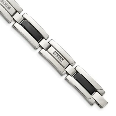 Браслет с бриллиантами 1/4 карата полированный черный с IP-покрытием нержавеющая сталь 8,5 дюйма - Изображение 1 из 4