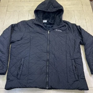 Columbia Jacket Mens 2XL Black Hooded Quilted Full Zip Sherpa Lined Outdoors - Picture 1 of 8