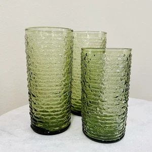 Vintage Set 3 Anchor Hocking Soreno Avocado Green Tea Glasses Tumblers - Picture 1 of 4