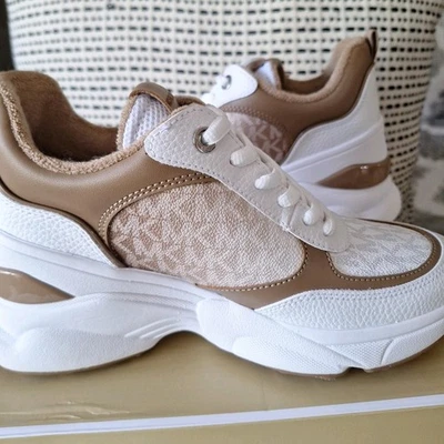 Michael Kors Women's Katrina Trainer Sneaker Size 8 Wide White MK Logo - Image 1 of 4