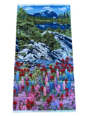 Timeless Treasures Mountain Meadow Wildflowers Fabric Panel 23” Nature-C 4946 - Image 1 of 4