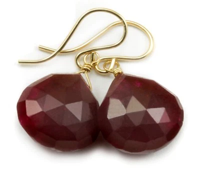 14k Gold Ruby Red Agate Earrings Faceted Teardrop Simple Dangle Drops Sterling - Image 1 of 4