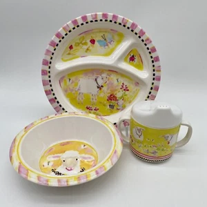 MACKENZIE CHILDS LAMB FLORAL MELAMINE DINNERWARE SET TODDLER 3 PC SET - Picture 1 of 20