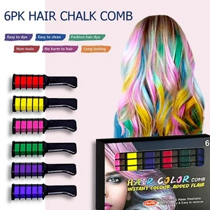 6pk Hair Chalk Comb Temporary Party Washable Hair Colour Kids Girls Dye Brush - Picture 1 of 3