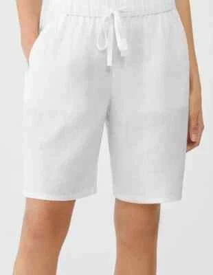 NUEVO CON ETIQUETAS $128 EILEEN FISHER Pantalones Cortos de Lino Orgánico Blanco Talla XS Medio Muslo Foto 1 de 4