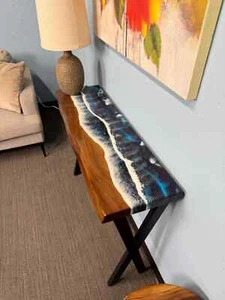 Blue Ocean Wave Epoxy Console Table Live Edge Entryway Accent table Home decor - Picture 1 of 17