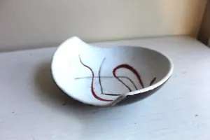 Vintage 1950s MCM Abstract Amoeba Motif Ceramic Pottery Craquelure Bowl Ashtray - Picture 1 of 7