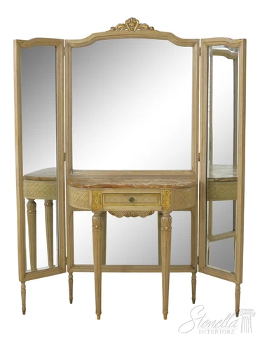 F55276EC: French Paint Decorated Trifold Dressing Mirror Vanity Cover