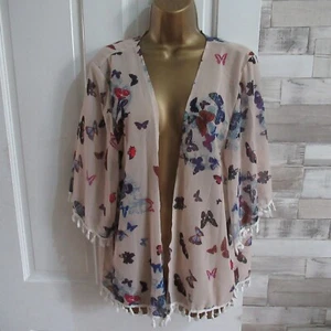 UNBRANDED ● size 1XL 16 ● beige blue butterfly beach cover up jacket top womens - Picture 1 of 5