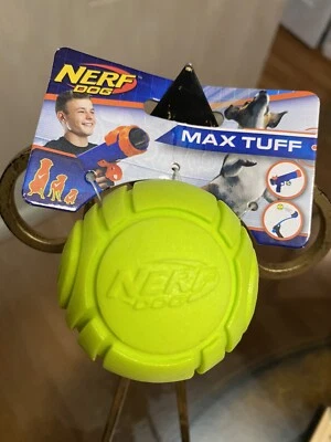 Nerf Dog Tuff Chew Green Tough Rubber Ball Lightweight Water Resistant Toy New - Image 1 of 4