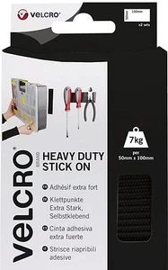 VELCRO Brand Heavy Duty Stick On Strips - Black - 50mm x 100mm - Picture 1 of 2