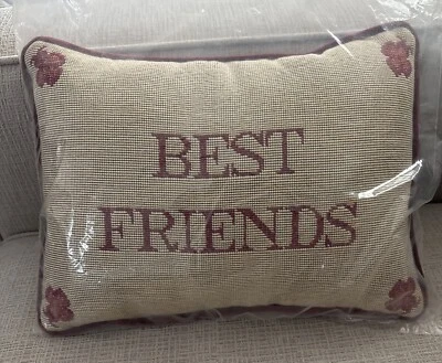 VTG Best Friends Tapestry Throw Accent Pillow Decorative Flower Red 12.5”x 9.5” - Image 1 of 4