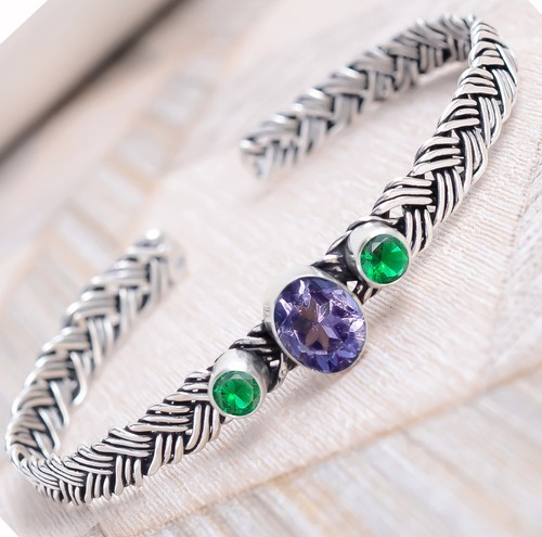 VALENTINO Bracciale Braccialetto Argento Sterling 925 Taglio Ametista Taglio Diopside
