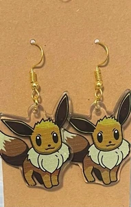 EARRINGS Dangle acrylic. Image on both sides. EVEE CARTOON pokemon - Picture 1 of 1