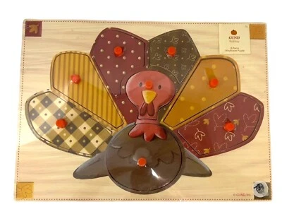 Gund Kids Wooden Turkey Peg Puzzle Preschool Kindergarten 2-sided w/ Fun Facts - Image 1 of 4