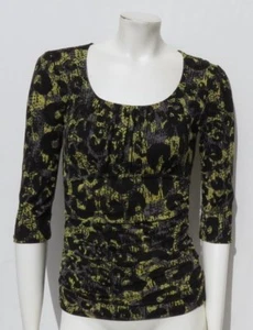 CLASSIQUES ENTIER Nordstrom Black Yellow Print Stretch Silk Mesh Shirt Top sz S - Picture 1 of 5