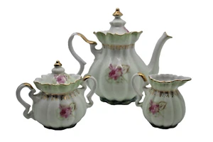 Vintage Nippon Tee Kaffeeset handbemalt Blumenmuster Garten Rose 22kt Gold Zierleiste - Bild 1 von 10