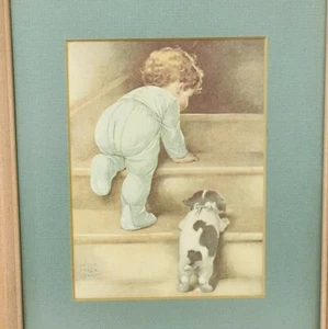 De colección Bessie Pease Gutmann estampado firmado bebé enmarcado arriba y arriba - Imagen 1 de 12