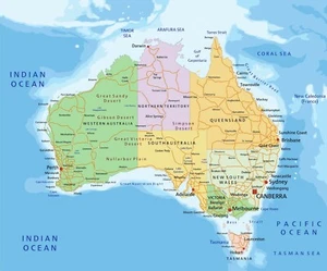 Nuevo mapa de Australia laminado impresión de póster educativo premium altamente detallado - Imagen 1 de 1