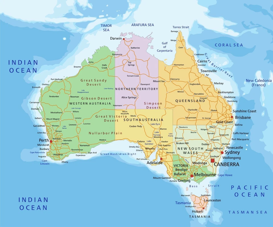 Nuevo mapa de Australia laminado impresión de póster educativo premium altamente detallado Foto 1 de 1