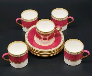 5 juegos de taza y platillo Wedgewood Ulander Rubí Polvo Hueso China Demitasse W1813 - Imagen 1 de 24