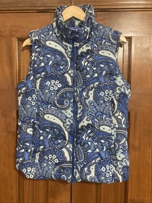 Talbots Women’s Sz Small Blue Paisley Quilted Puffer Down Feathers Vest  - Image 1 of 4