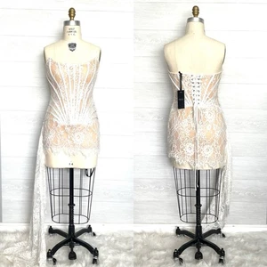 Mini Vestido HEIRESS BEVERLY HILLS Blanco Corsé de Encaje Drapeado Talla XL MRSP $368 NUEVO CON ETIQUETAS - Imagen 1 de 24