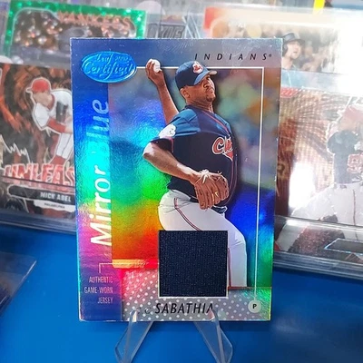 Espejo Leaf 2002 certificado azul C.C. Camiseta Sabathia usada en juegos #37/75 Indians Foto 1 de 2