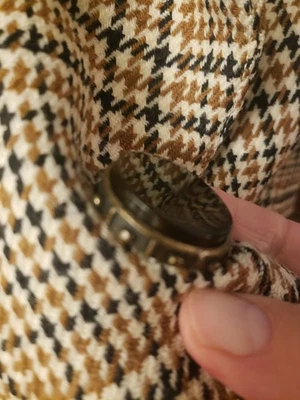 Emanuel Ungaro brown, beige, black beautiful plaid wool long vintage jacket sz 6 - Image 1 of 3