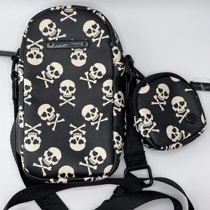Betsey Johnson Black w/ White SKULLS Crossbody Purse w/AirPod Case - Picture 1 of 10