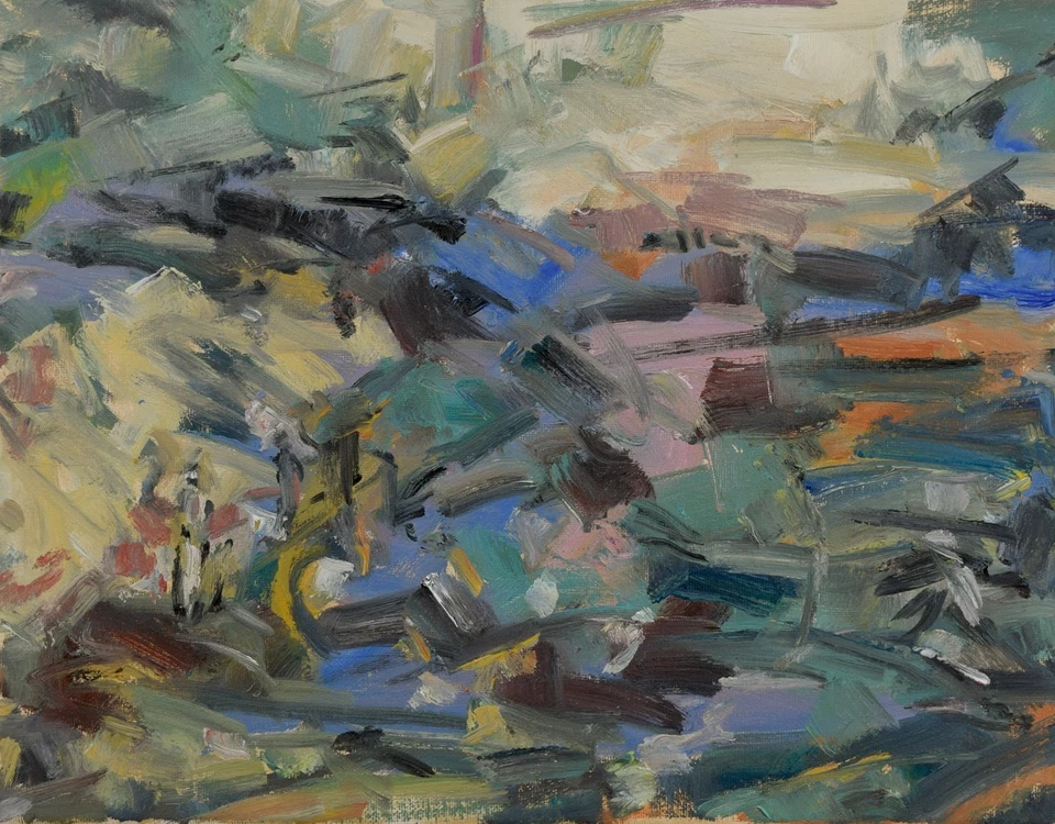 Art Original Oil Painting RM Mortensen "Pilgrimage"  Abstract Landscape 11 x 14 - Image 1 of 1