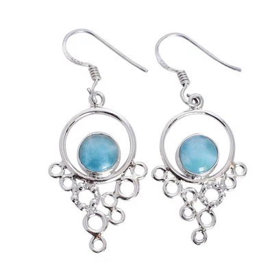 Orecchini da donna in argento 925 con pietra preziosa naturale Larimar... - Immagine 1 di 4