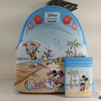 Loungefly Disney Микки Маус и друзья пляж день мини рюкзак и держатель для карт комплект - Изображение 1 из 4