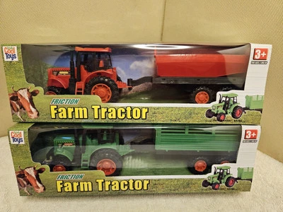 1 Red 1 Green Friction Farm Green Farm Series Tractor  Wagon Totally Cool Toys  - Image 1 of 4