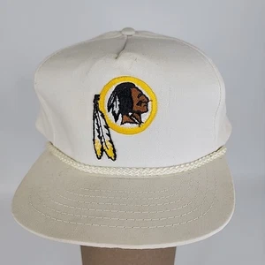 Cappello Vintage 100% Cotone NFL Washington Redskins Mascotte Snapback Corda Tela - Foto 1 di 9