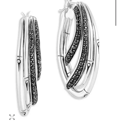 Pendientes tipo argolla de bambú espinela negra de plata de ley John Hardy Foto 1 de 3