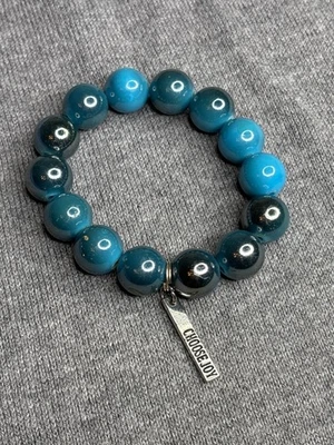 Pulsera elástica de plástico con cuentas verde azulado Choose Joy de 6 pulgadas sin estirar Foto 1 de 2