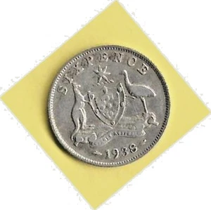 AUSTRALIA - 1938 KING GEORGE VI SIXPENCE, ONE ZAC, 6d (UNDER SILVER VALUE) - Picture 1 of 2