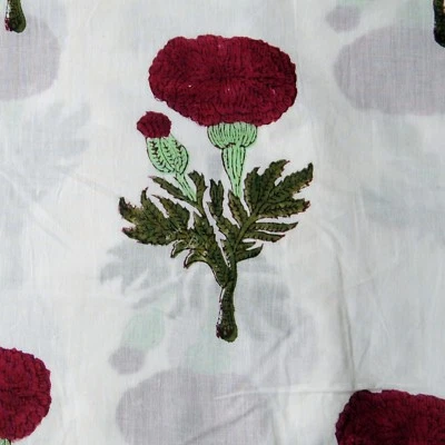 10 Yard Handmade Indian Hand Block Printed Cotton Fabric Sanganeri Running Voile - Image 1 of 4