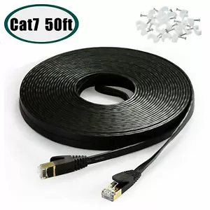 50FT CAT7 CAT 7 Flat Ethernet Cable LAN RJ45 Internet Router Patch Cord 50 Feet - Picture 1 of 24