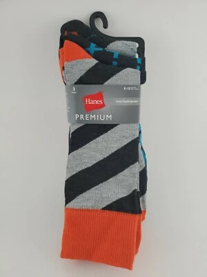 Paquete de 3 calcetines premium Hanes para hombre talla 6-12 vestido informal tripulación multi naranja azul gris Foto 1 de 4