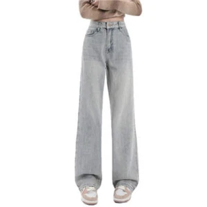 Womens Light Blue Jeans High Waisted Wide Leg Trousers for Ladies or Teen Girls - Picture 1 of 8