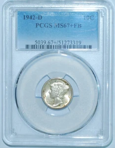 1942 D PCGS MS67+FB Full Bands Mercury Dime - Picture 1 of 2