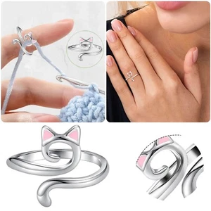 Yarn Ring Cat Kitty Ears Adjustable Size Crochet Ring Beginner Knitting - Picture 1 of 8