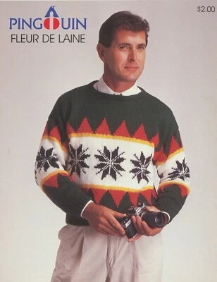 Pingouin Knitting Pattern P2100 Fleur de Laine - 3 styles of Mens Pullovers - Image 1 of 4