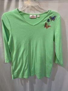 Bluse Damen XS Quacked Factory grün Schmetterling 3/4 Arm - Bild 1 von 10