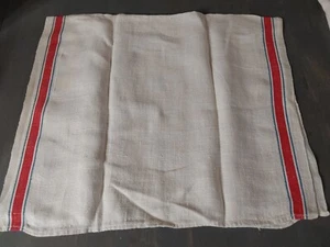 Toalla de mano de plato de lino vintage cubierta de pan de cocina rayas rojo azul 29x17 - Imagen 1 de 2