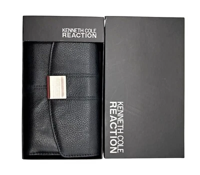 Kenneth Cole Reaction Wallet Black Pebbled Leather Tri Fold In Box - Image 1 of 4